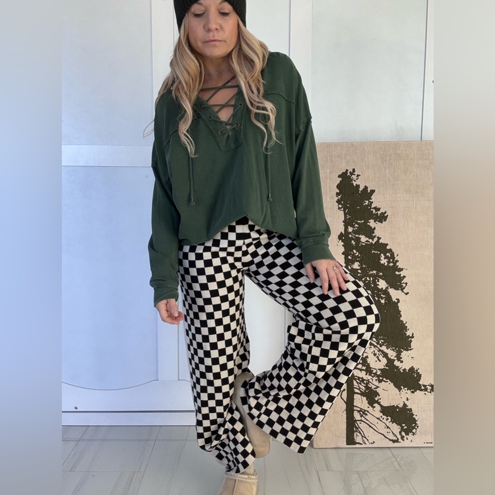 Aerie Forest Green Lace-Up Hooded Sweatshirt